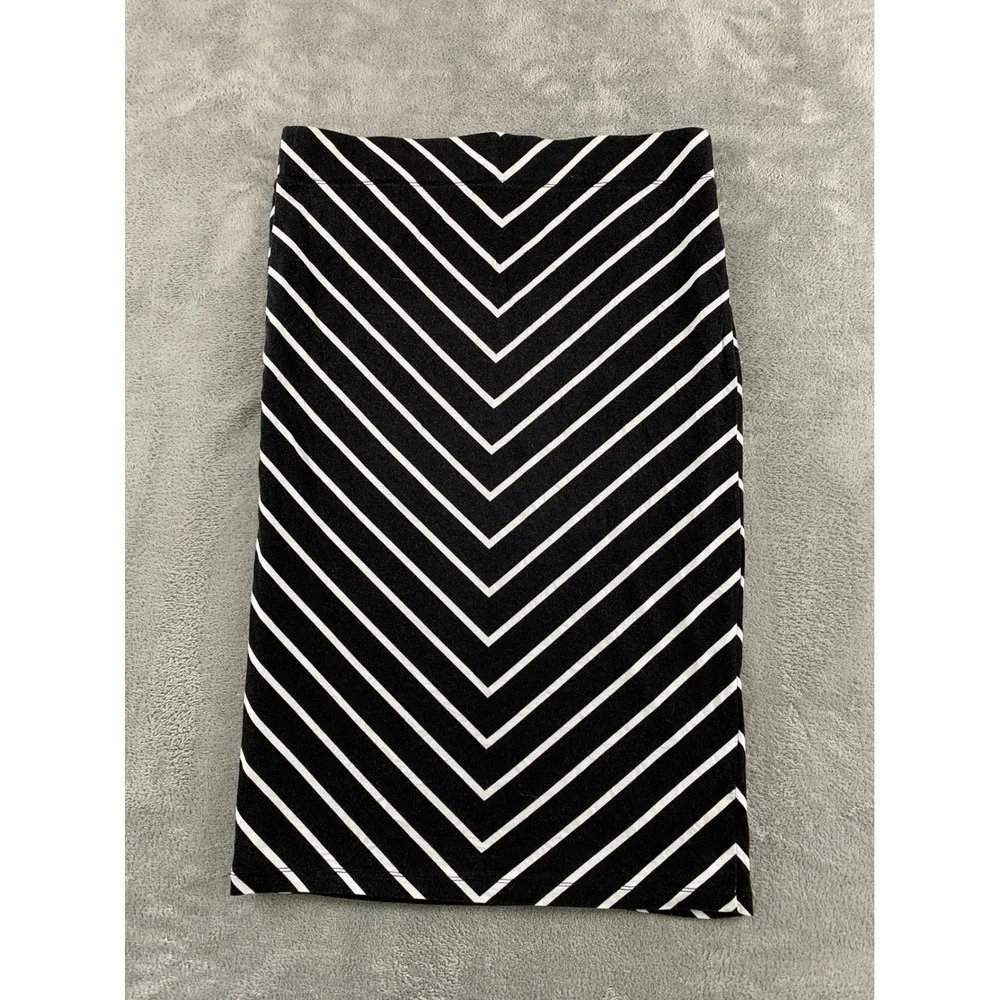 Apt. 9 Womens Black White Chevron Stripe Pencil Skirt Lined Midi Size Medium